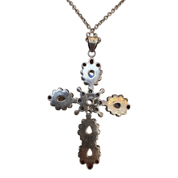 Nicky Butler Signed Cross Gemstone Sterling Silver Necklace - Picture 3 of 6